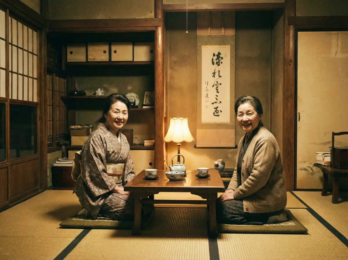两位优雅的 恋恋不忘34集 在日式茶室中品茶交谈